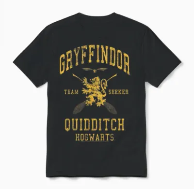 Kids Harry Potter Gryffindor Team Seeker Text Unisex T-Shirt - Black