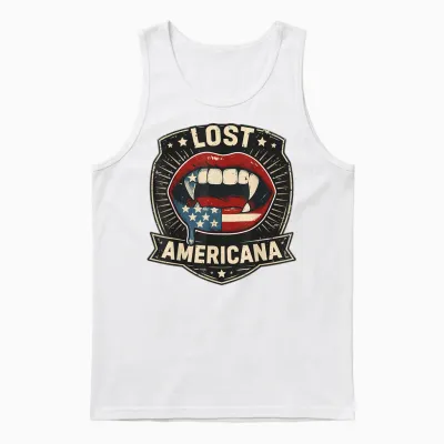 Lost Americana Vampire Patriotic Retro United States Unisex Tank Top - White