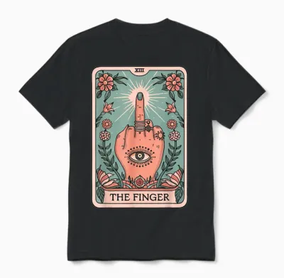 Tarot Card the Finger Graphic Vintage Gothic Art Middle Finger T-Shirt, Black Unisex T-Shirt - Black