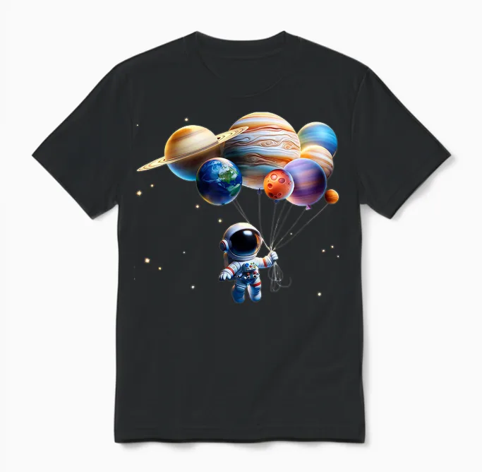 Funny Astronaut Planets Gift Men Women Kids Astronomy Space Unisex T-Shirt in Black