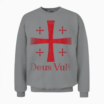 Deus Vult Gottwilles Es Latin Templar T-Shirt, Black Unisex Sweatshirt - Sport Grey