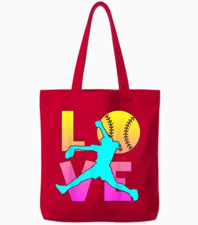 I Love Softball-Shirt Teen Girl Women Mom Cute Graphic Tees Tote Bags - Red