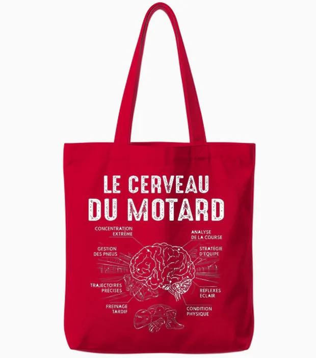 Moto Courses Le Cerveau Du Motard Motos Garçon Homme Drôle Tote Bags in Red
