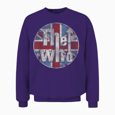 The Who Official Distressed Union Jack Circle Logo Short Sleeve Unisex Sweatshirt - Purple