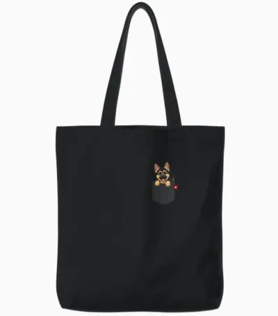 Dog German Shepherd Dog in Pocket Looking Cute Puppy Tote Bags - Black