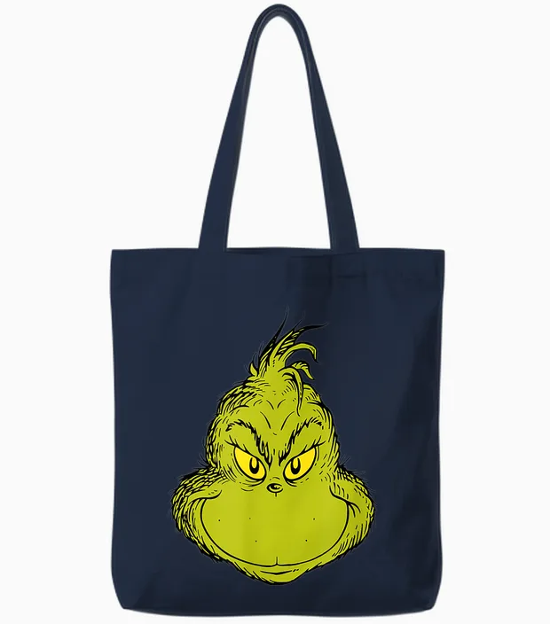 Dr. Seuss Classic Grinch Face Tote Bags in Navy