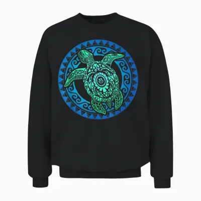 Hawaiian Turtle Tribal Polynesian Sun Hawaiian Maori Unisex Sweatshirt - Black