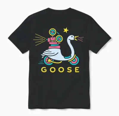 Biker Goose Retro Funny Unisex T-Shirt - Black