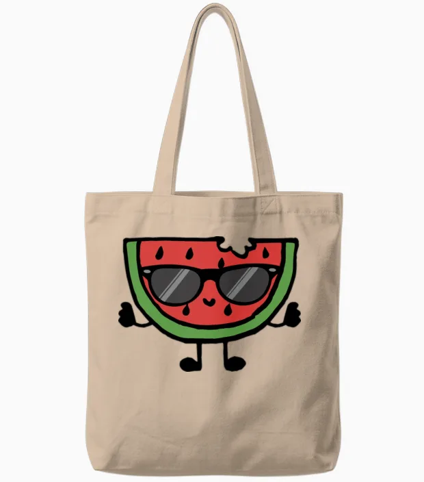 Watermelon with Sunglasses Baby Boy Girl Graphic Tote Bags in Natural