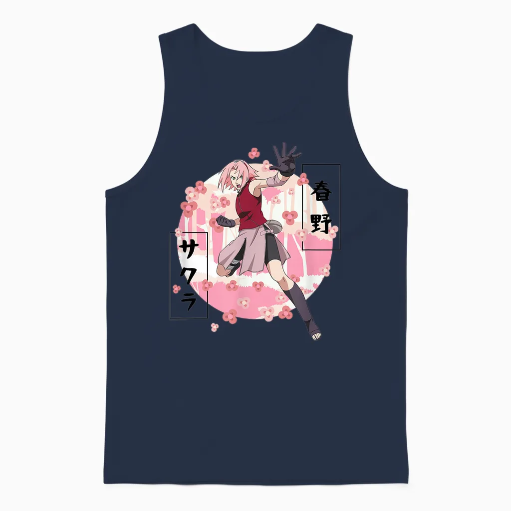 Naruto Shippuden Sakura Blossoms Anime Unisex Tank Top in Navy