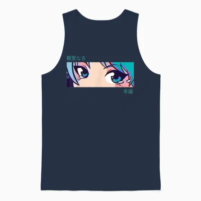 Anime Girl Eyes Pastel Aesthetic Otaku Art Unisex Tank Top - Navy