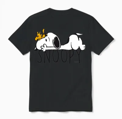Peanuts - Snoopy with Woodstock Long Sleeve Shirt, Black, S Unisex T-Shirt - Black