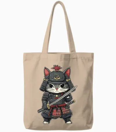 Chat Samouraï Japonais, Guerrier, Anime Et Kawaii, Chaton Ninja T-Shirt Haut De Gamme Tote Bags - Natural