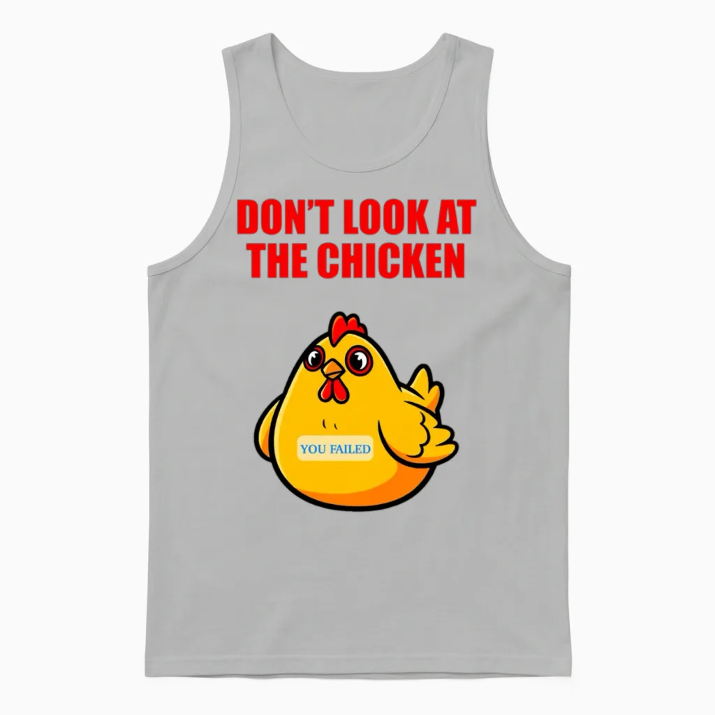 Don't Look at the Chicken Funny Meme Joke Unisex Tank Top in Ash