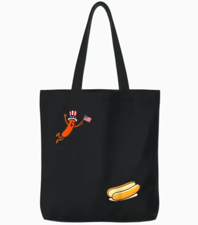 Hotdog Freedom Dive Funny Uncle Sam Hot Dog Jumping into Bun Tote Bags - Black