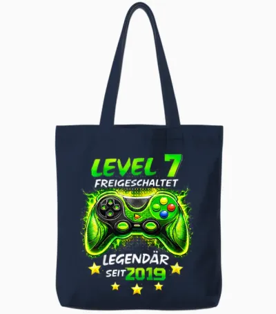 Kinder Level 7 Geburtstag Junge Gamer Lustig 2019 7er Geburtstag Tote Bags - Navy