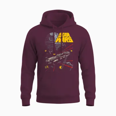 Star Wars Millennium Falcon Battle Graphic T-Shirt, Black, S Unisex Hoodie - Maroon