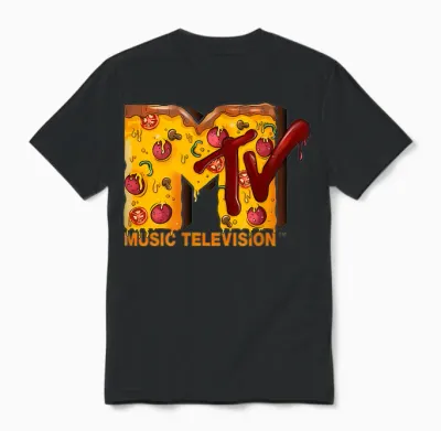 Mademark X Mtv - the Original Mtv Logo with a Pizza for Pizzalover Unisex T-Shirt - Black