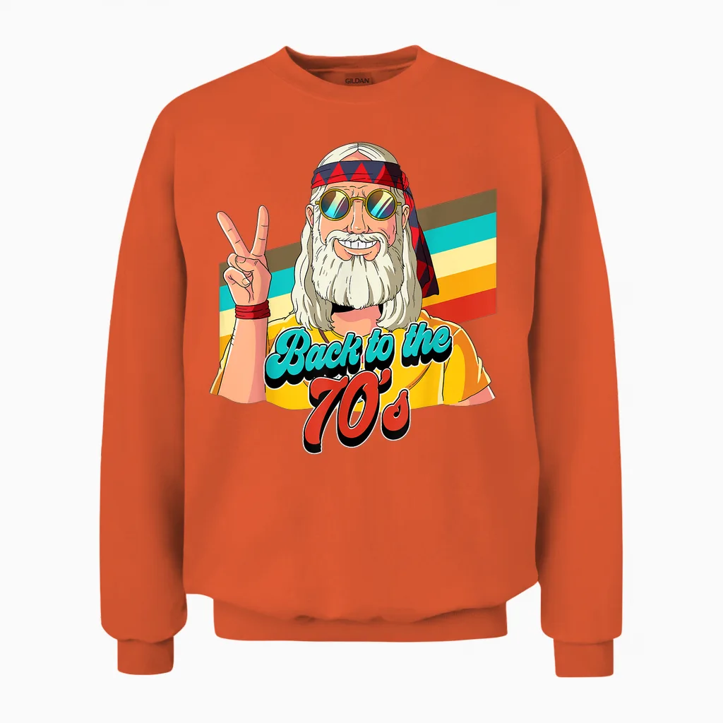 Back to the 70s T-Shirt, Black Unisex Sweatshirt in Orange