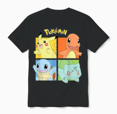 Pokémon - Pikachu Charmander Squirtle Bulbasaur Kanto Region Unisex T-Shirt - Black