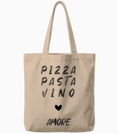 Pizza Pasta Vino Amore Tote Bags - Natural