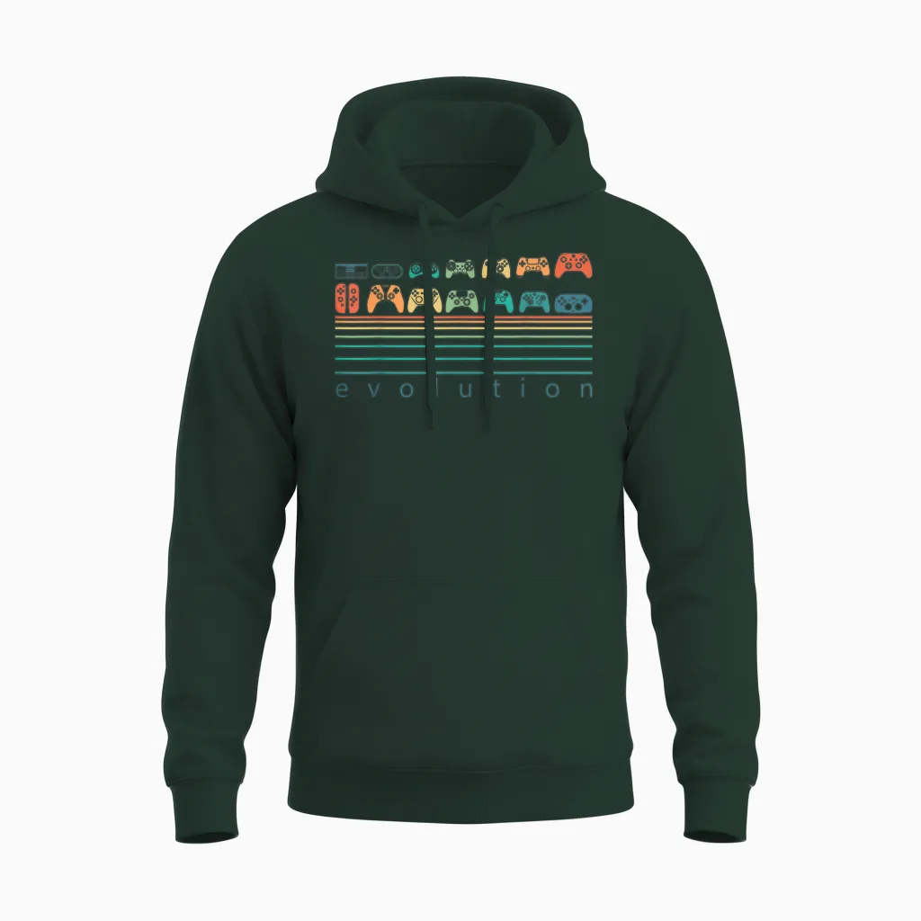 Video Game Controller Evolution 80s 90s Retro Gaming Gamer Unisex Hoodie in Forest
