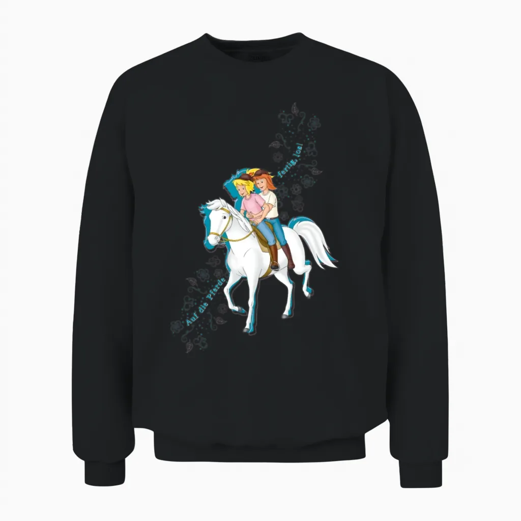 Bibi and Tina on the Horses, Ready, Go! Unisex Sweatshirt in Black