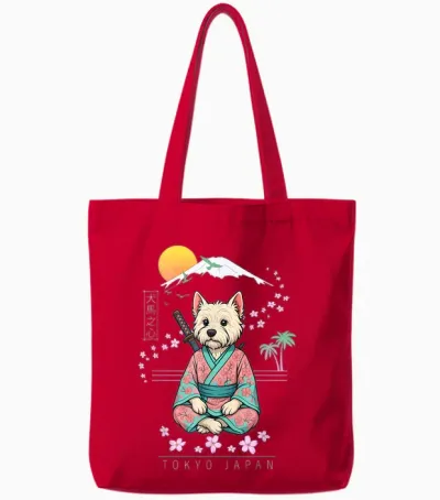 West Highland White Terrier Tote Bags - Red