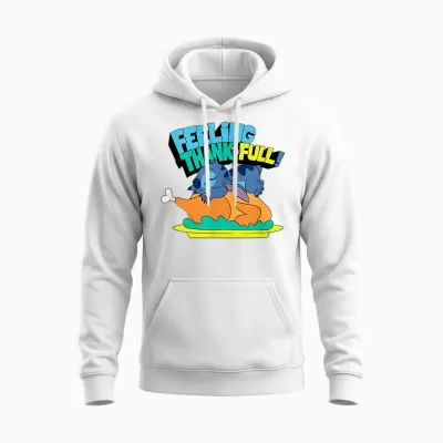 Amazon Essentials Stitch Thanksgiving Turkey Feeling Thank-Full Unisex Hoodie - White