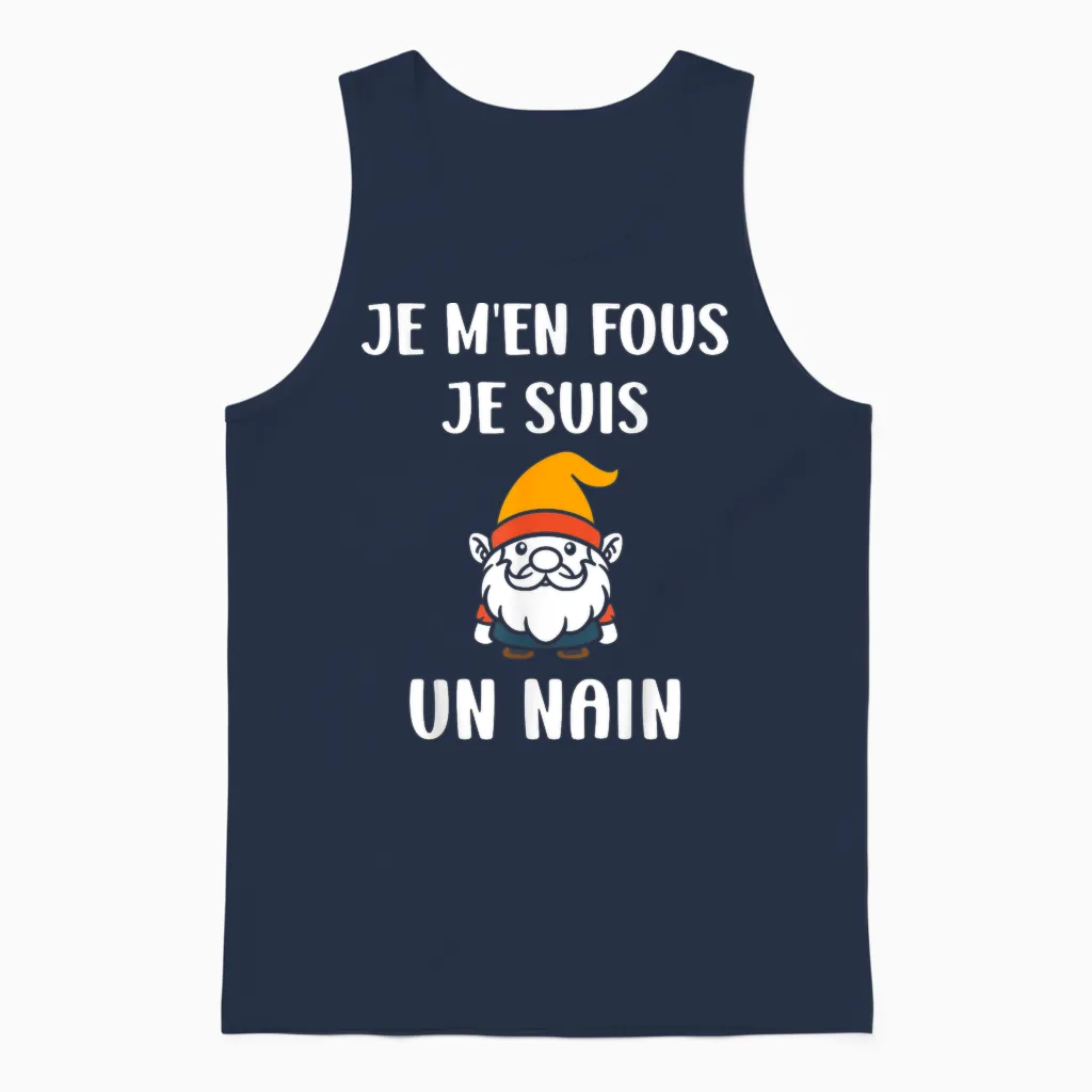 Person Petite Size Humour Je M'en Fous Je Suis Un Nain Unisex Tank Top in Navy