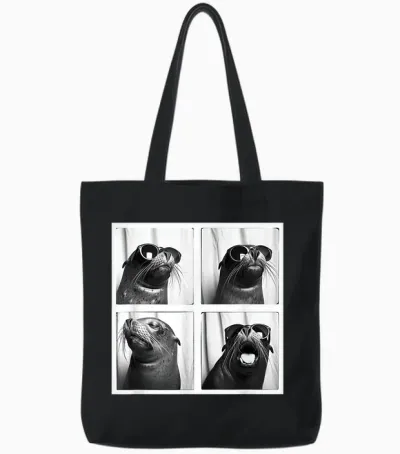 Seal with Sunglasses Cool Sea Lion Ocean Animal Photobooth Tote Bags - Black