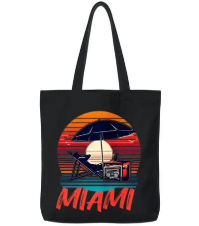 Miami Beach Retro Sunset Tote Bags - Black