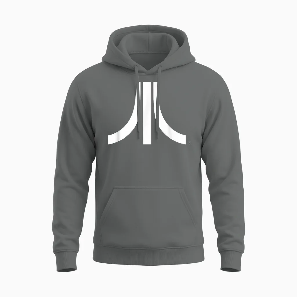 Atari White Logo Vintage 80s Gaming Retro Fun Style Unisex Hoodie in Graphite Heather