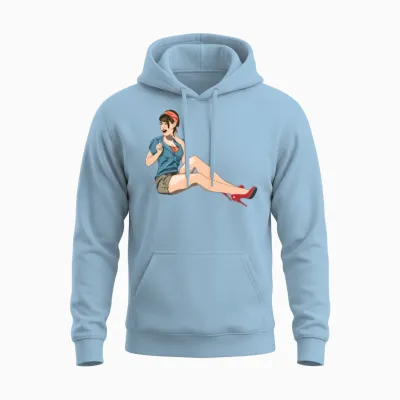 Pinup Wink Unisex Hoodie - Light Blue