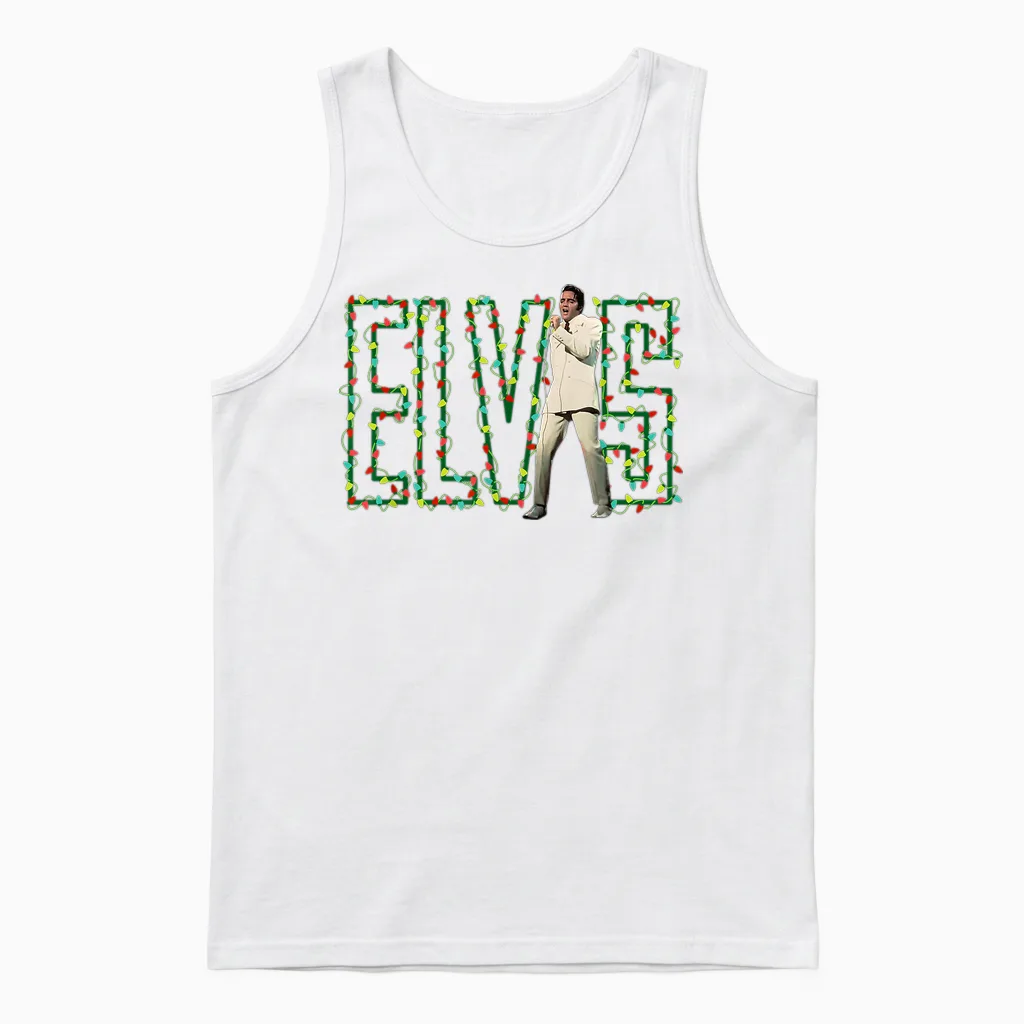 Elvis Presley Official Elvis Christmas Light Unisex Tank Top in White