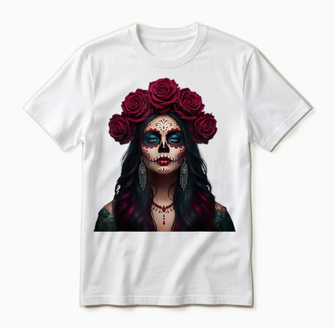 Dia -De-Los Muertos Graphic Funny Mexican Mickey Skulls T-Shirt, Black, S Unisex T-Shirt in White