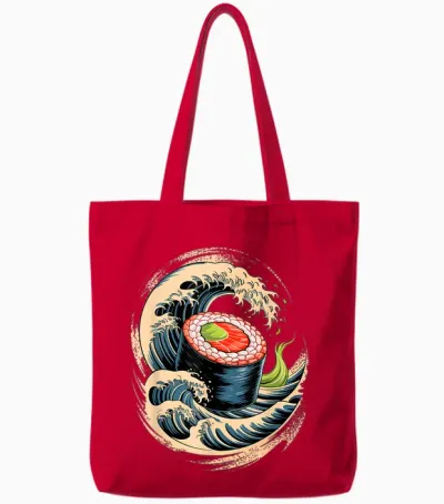 Japon Vagues Sushi Nourriture Japonaise Tote Bags - Red