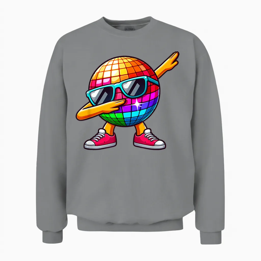 Led 70s Disco Ball Dabbing Sunglasses Nightclub Dance Party Unisex Sweatshirt in Sport Grey