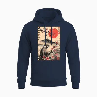 Niedlicher Otter Japanische Natur Mount Fuji Sakura ästhetik Unisex Hoodie - Navy