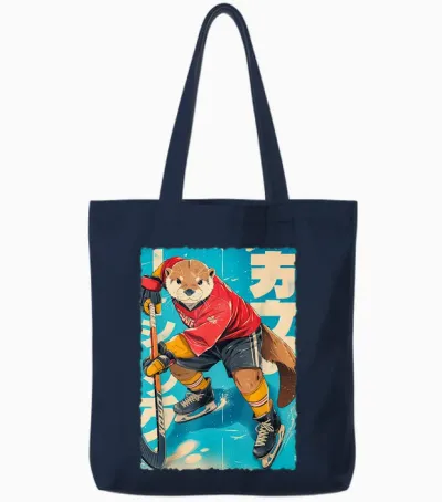 Manga Amusant - Joueur De Hockey Sur Glace - Art Japonais - Loutre - Pour Enfants Tote Bags - Navy