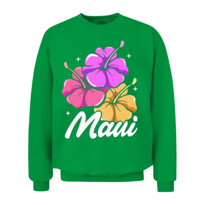 Maui Hawaii with Hawaiian Hibiscus Flowers Unisex Sweatshirt - Irish Green