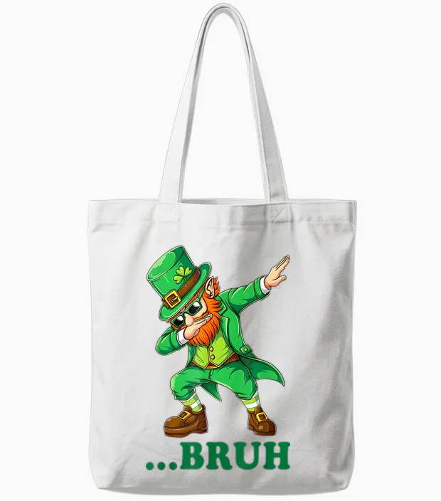 Bruh Dabbing Leprechaun Funny Kids Boys & Mens Day Tote Bags in White