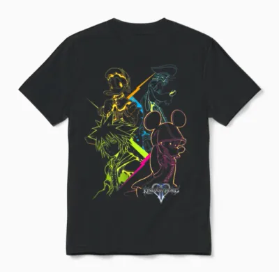 Disney Kingdom Hearts Main Characters Neon Line Art Portrait Unisex T-Shirt - Black