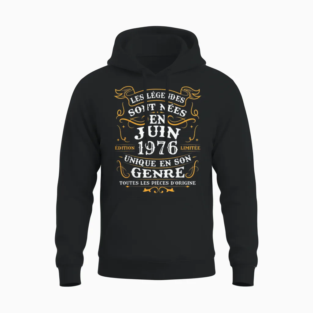 Vintage Cadeau D'anniversaire 50 Ans Nés En Juin 1976 Unisex Hoodie in Black