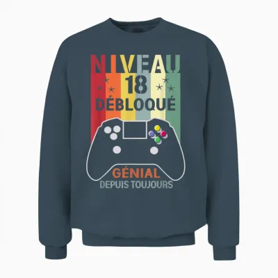 Level 18 Unlocked Funny 18th Birthday Gamer Gift T-Shirt, Black, S Unisex Sweatshirt - Dark Heather