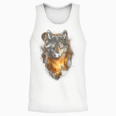Motif De Loup Hurlant à La Lune Fantasy Art Forest Graphic Manche Longue Unisex Tank Top - White