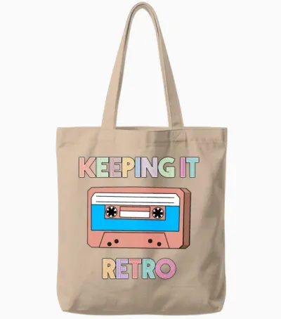 Keeping It Retro - 90's Retro Cassette Tape Design Tote Bags - Natural