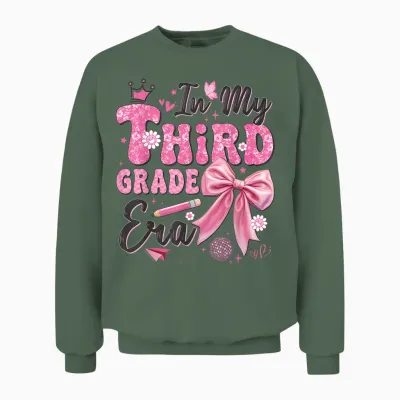 In My Third Grade Era Coquette Back to School Teacher Girl Unisex Sweatshirt - Military Green