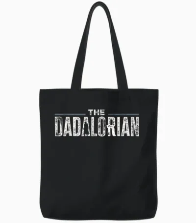 Star Wars the Mandalorian the Dadalorian Weathered Logo Tote Bags - Black