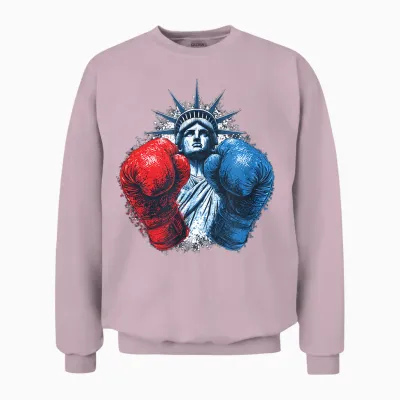 Usa Colors with Boxing Gloves and Statue of Liberty Costume Unisex Sweatshirt - Light Pink